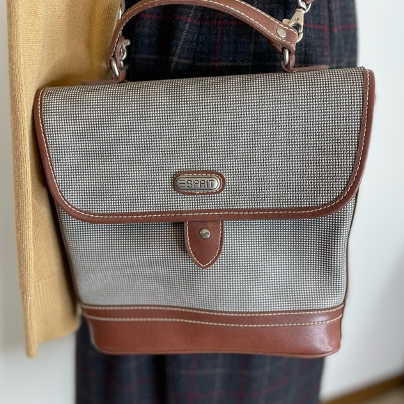 Vintage Esprit Crossbody Handle Bag Purse | Brown Check Pattern - Picture 4 of 10